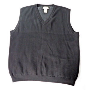 Vtg Cutter & Buck Sweater Vest Black XL Merino Wool Pullover V Neck Lined Golf